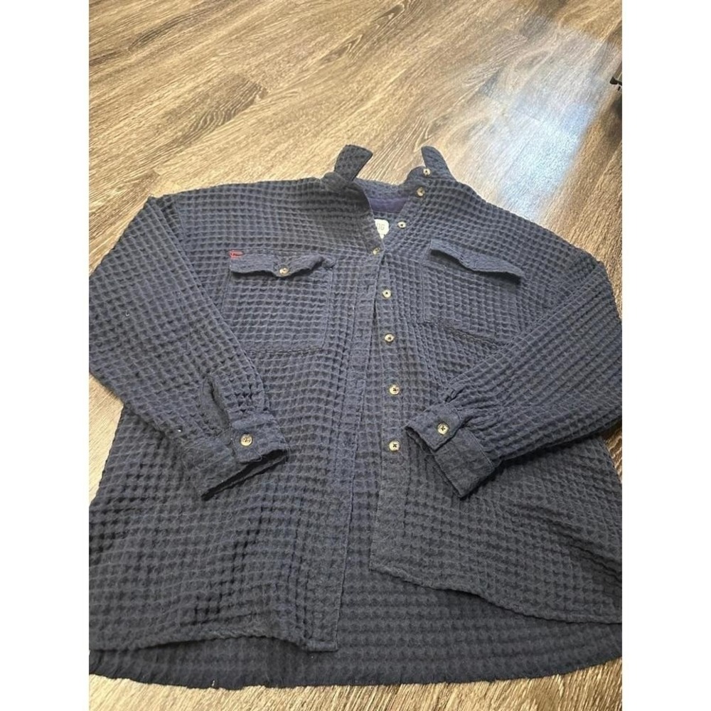 BDG Navy Waffle Button-Down Shirt